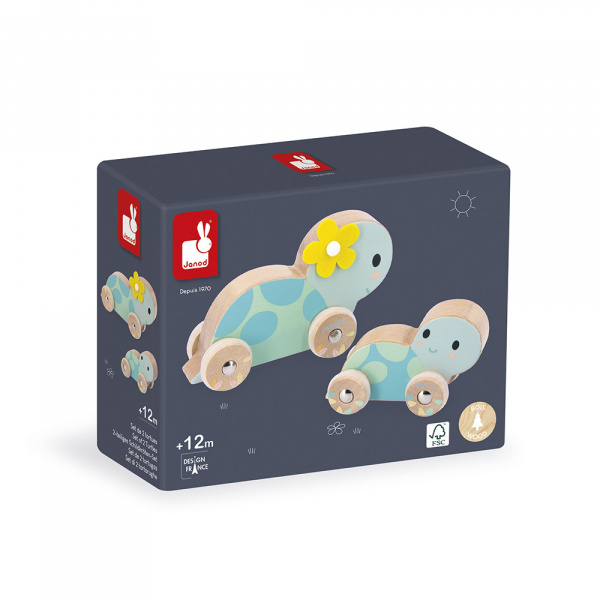 Set de jouet en bois 2 tortues à pousser pure Janod