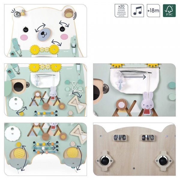 Panneau d'activités en bois busy board ourson pure Janod