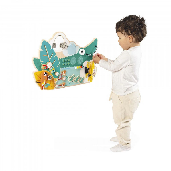Panneau d'activités en bois busy board crocodile tropik Janod