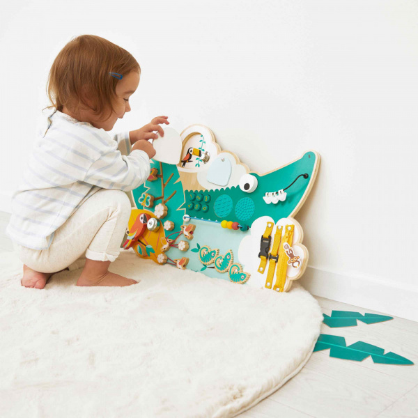 Panneau d'activités en bois busy board crocodile tropik Janod