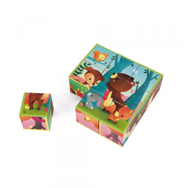 Lot de 9 cubes en carton animaux de la forêt Janod