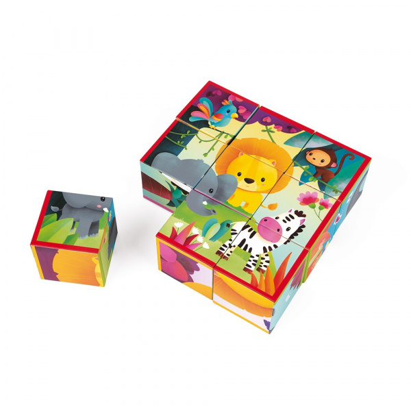 Lot de 9 cubes en carton animaux de la jungle Janod