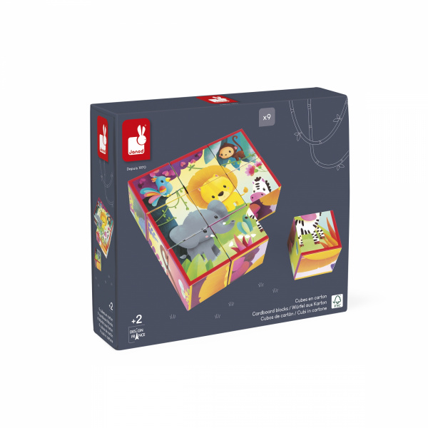Lot de 9 cubes en carton animaux de la jungle Janod