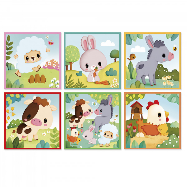 Lot de 9 cubes animaux de la ferme Janod