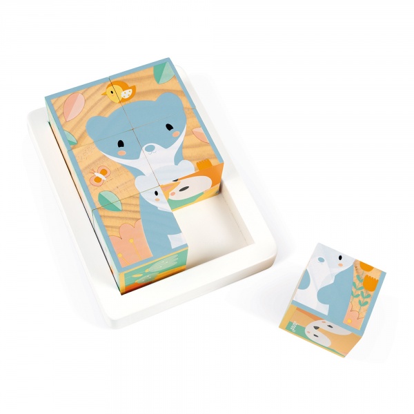 Lot de 6 cubes en bois animaux Janod