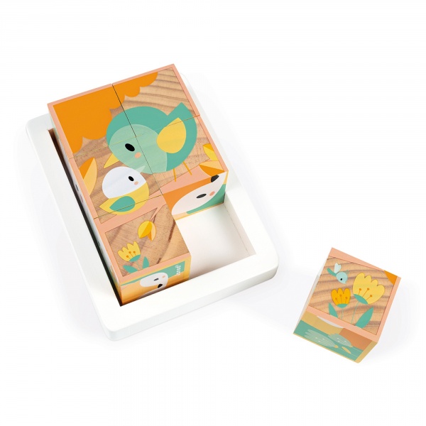 Lot de 6 cubes en bois animaux Janod