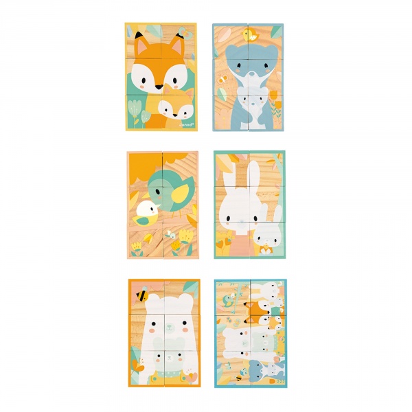 Lot de 6 cubes en bois animaux Janod