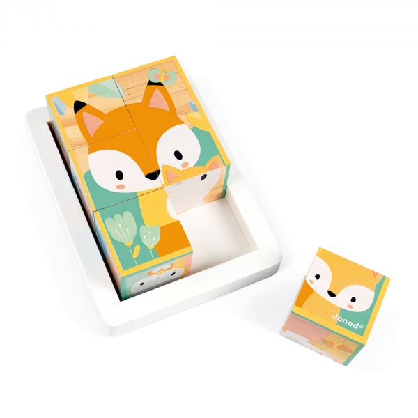 Lot de 6 cubes en bois animaux Janod