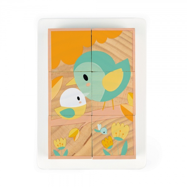 Lot de 6 cubes en bois animaux Janod