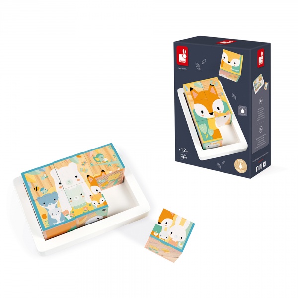 Lot de 6 cubes en bois animaux Janod