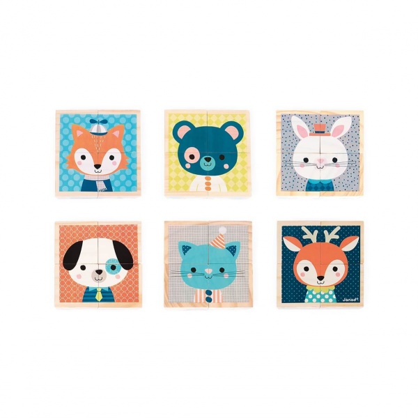 Lot de 4 cubes en bois portraits de la forêt Janod