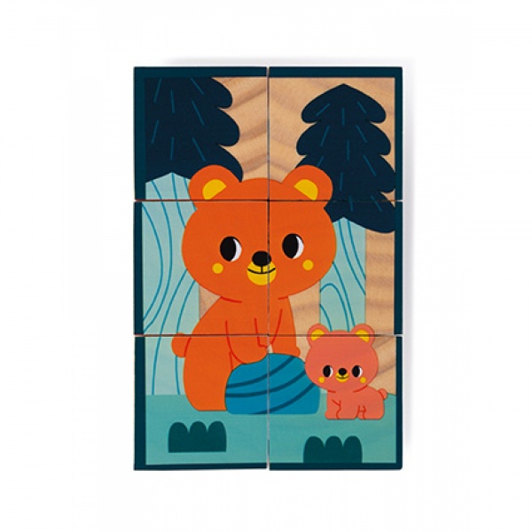 Lot de 6 cubes en bois animaux Janod