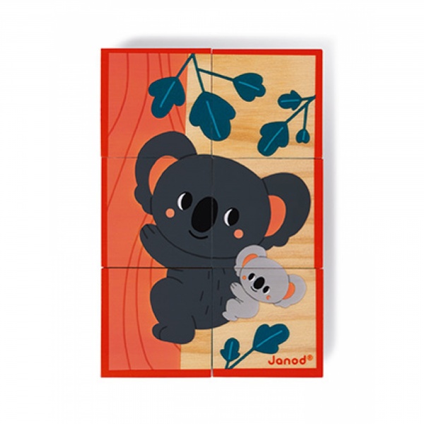 Lot de 6 cubes en bois animaux Janod