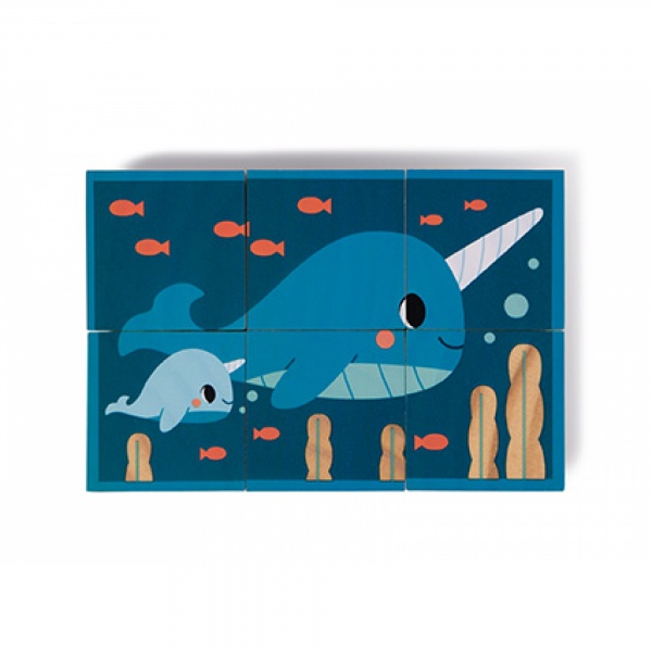 Lot de 6 cubes en bois animaux Janod