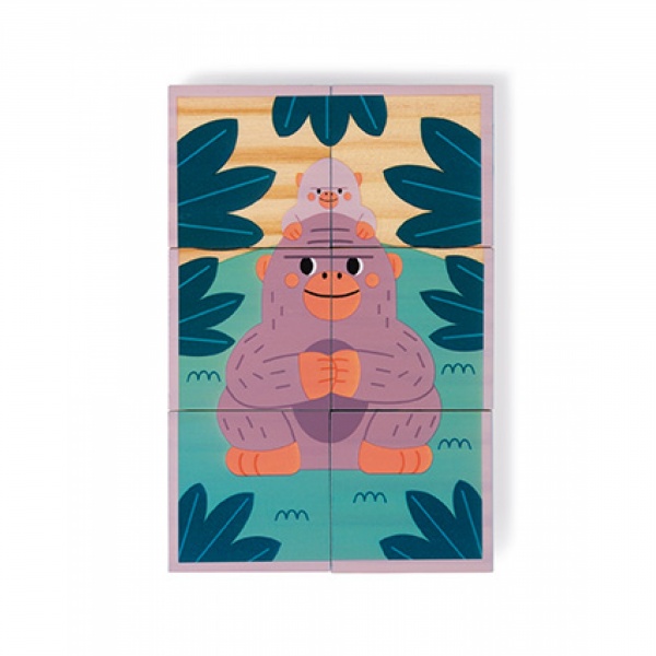 Lot de 6 cubes en bois animaux Janod