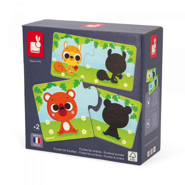 Lot de 12 puzzles de 2 pièces les animaux et leur ombre Janod