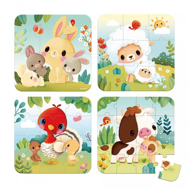 Lot de 4 puzzles évolutifs animaux de la ferme Janod