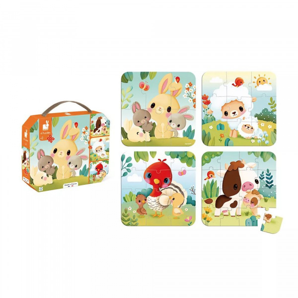 Lot de 4 puzzles évolutifs animaux de la ferme Janod