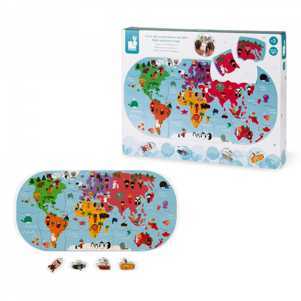 Puzzle de bain carte des explorateurs Janod