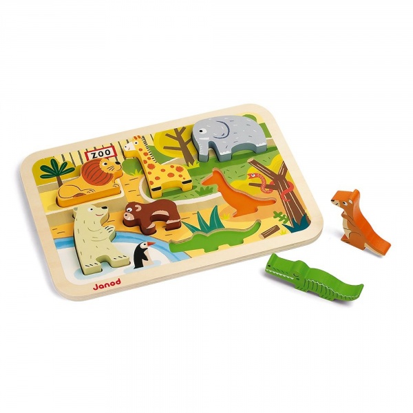 Puzzle en bois chunky animaux du zoo 7 pièces Janod