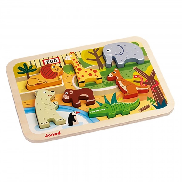 Puzzle en bois chunky animaux du zoo 7 pièces Janod