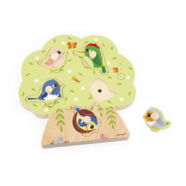 Puzzle sonore en bois enfant 5 pièces oiseau Janod