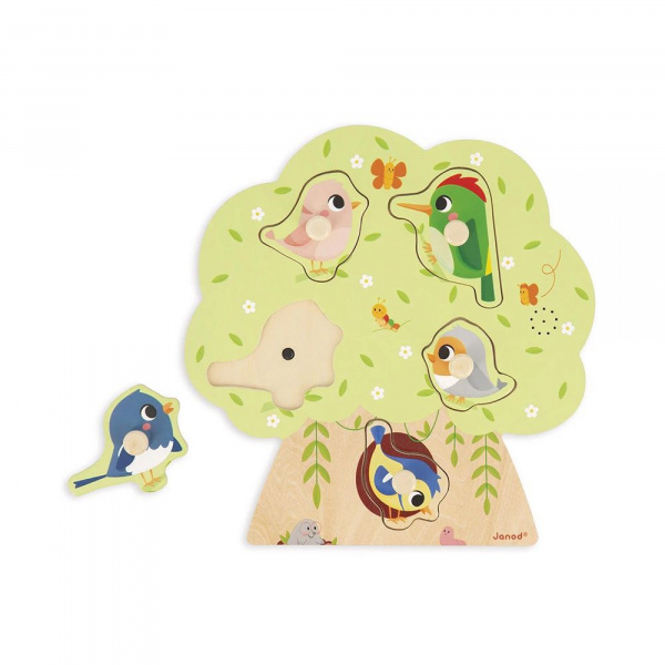 Puzzle sonore en bois enfant 5 pièces oiseau Janod