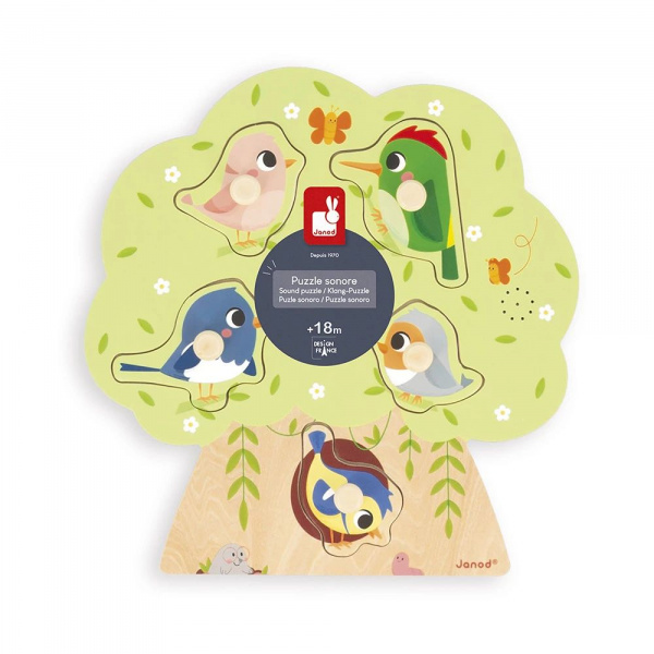 Puzzle sonore en bois enfant 5 pièces oiseau Janod