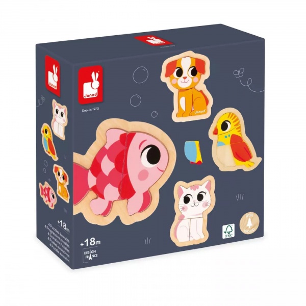 Lot de 4 puzzles évolutifs animaux de compagnie Janod