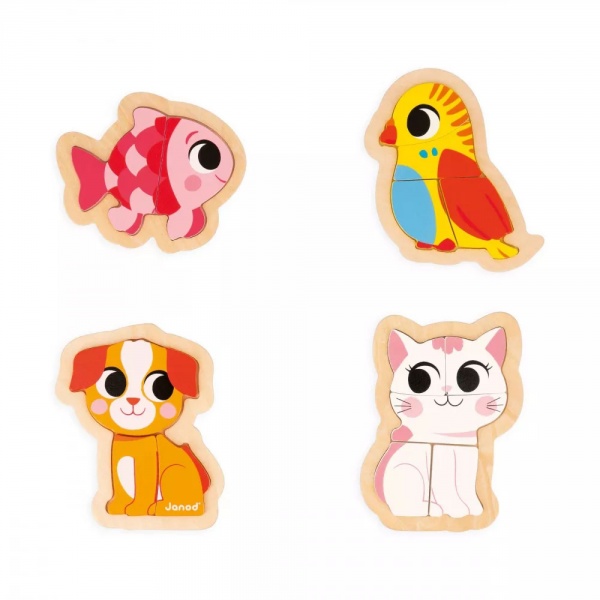 Lot de 4 puzzles évolutifs animaux de compagnie Janod