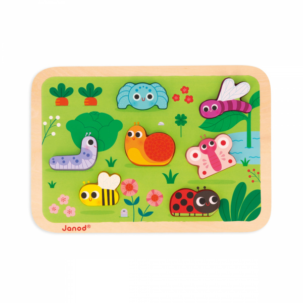 Puzzle en bois chunky animaux du jardin 7 pièces Janod