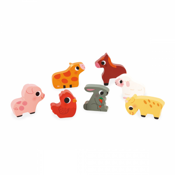 Puzzle en bois chunky animaux de la ferme 7 pièces Janod