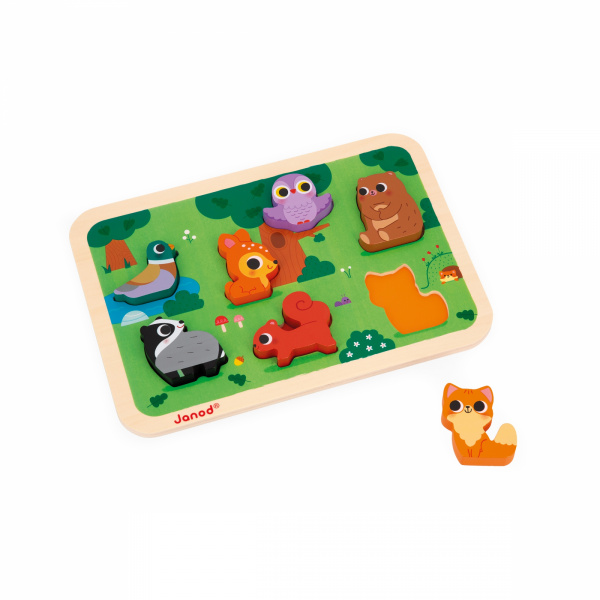 Puzzle en bois chunky animaux de la forêt 7 pièces Janod