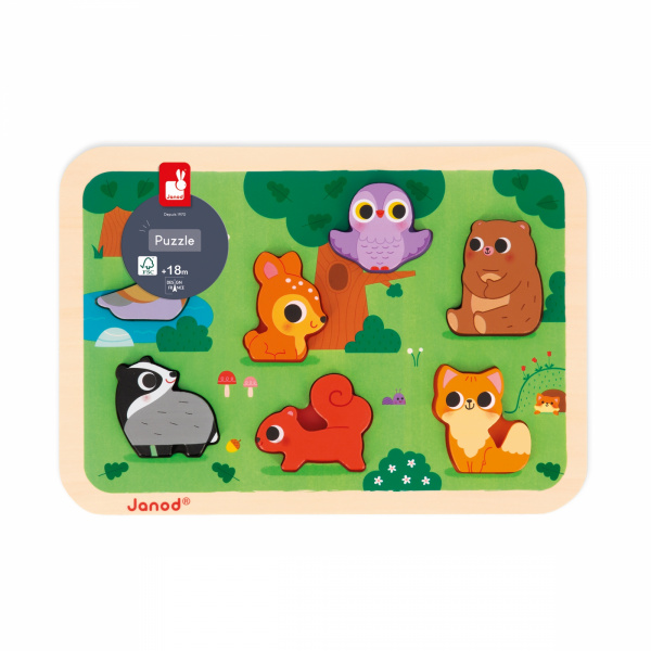 Puzzle en bois chunky animaux de la forêt 7 pièces Janod