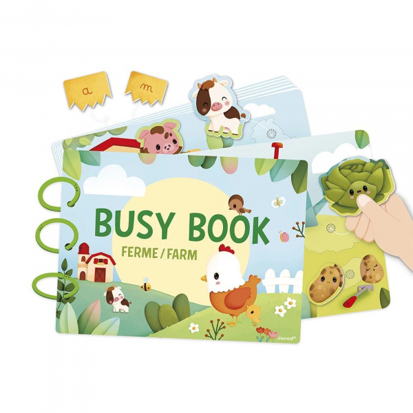 Livre d'activités pour enfant busy book ferme Janod