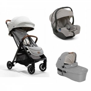 Poussette trio parcel signature oyster blanc + siège auto i-gemm 3 pebble + nacelle ramble xl pebble gris Joie
