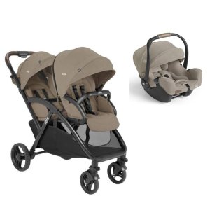 Poussette duo evalite double cashew + siège auto i-starter sandstone Joie