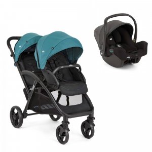 Poussette duo evalite double capri bleu + siège auto i-snug 2 shale noir Joie