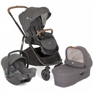 Poussette trio versatrax + siège auto i-snug 2 + nacelle ramble xl shell gray gris Joie