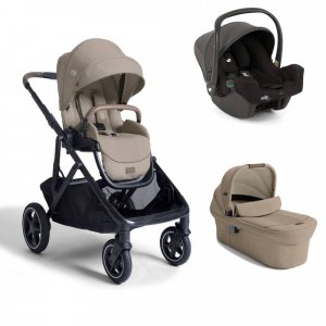 Poussette trio versiti sandstone beige + siège auto i-snug 2 shale noir + nacelle ramble xl sandstone beige Joie