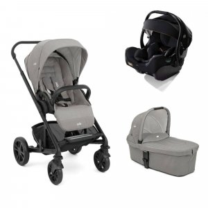 Poussette trio chrome pebble + siège auto i-jemini eclipse noir + nacelle chrome pebble gris Joie