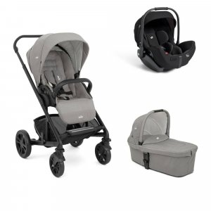 Poussette trio chrome pebble + siège auto i-level pro eclipse noir + nacelle chrome pebble gris Joie