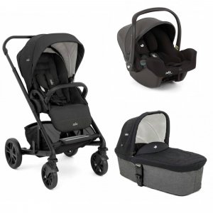 Poussette trio chrome + siège auto i-snug 2 + nacelle chrome shale noir Joie