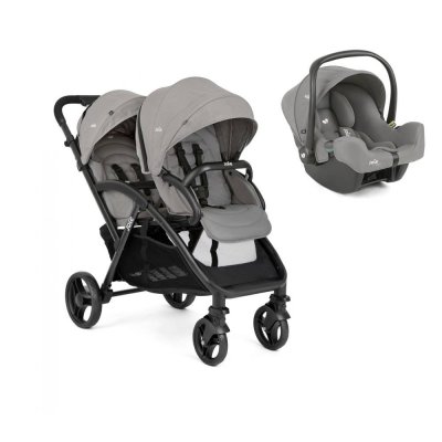 Poussette duo evalite double + siège auto i-snug 2 pebble gris