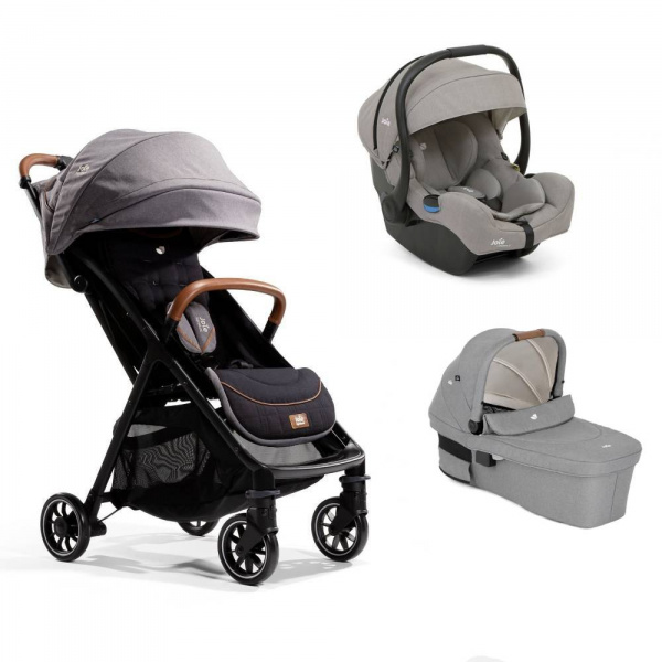 Poussette trio parcel signature carbon + siège auto i-gemm 3 pebble + nacelle ramble xl pebble gris Joie