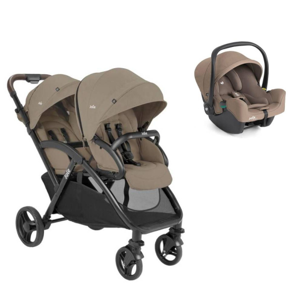Poussette duo evalite double + siège auto i-snug 2 cashew Joie