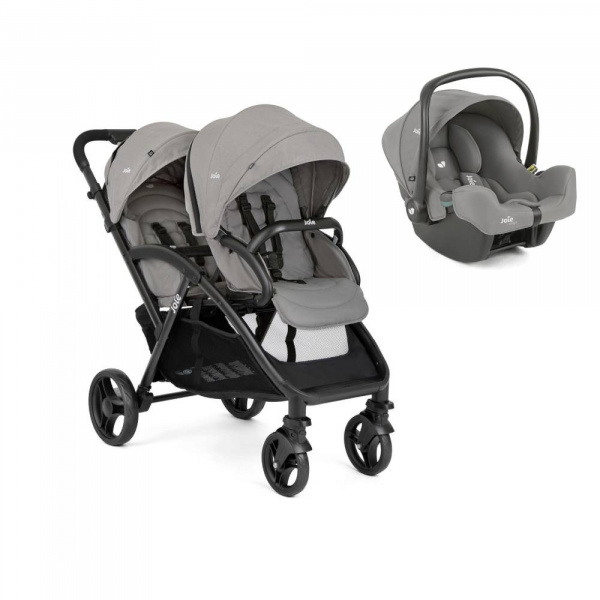 Poussette duo evalite double + siège auto i-snug 2 pebble gris Joie