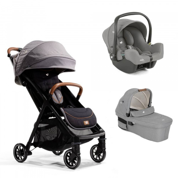 Poussette trio parcel signature carbon + siège auto i-snug 2 pebble + nacelle ramble xl pebble gris Joie