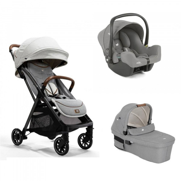 Poussette trio parcel signature oyster blanc + siège auto i-snug 2 pebble + nacelle ramble xl pebble gris Joie