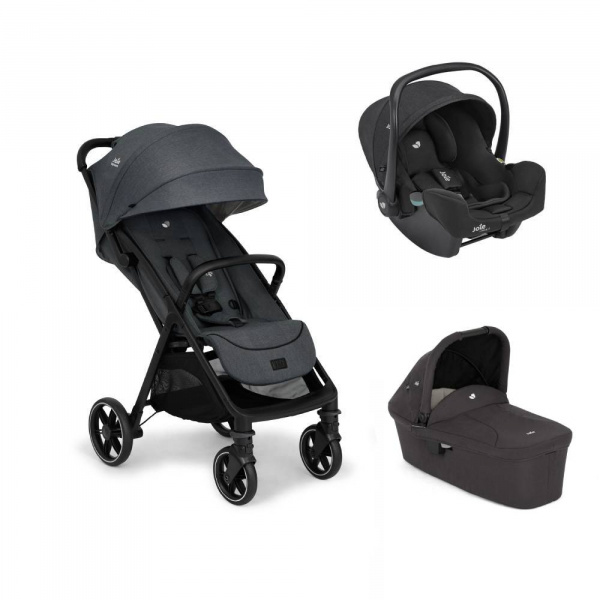 Poussette trio parcel lx signature ebony + siège auto i-snug 2 raven + nacelle ramble shale Joie